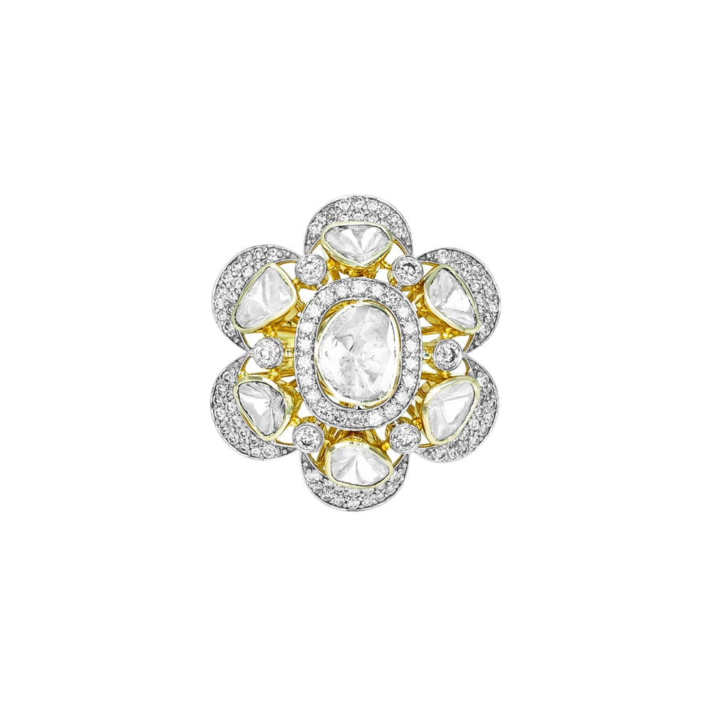 Floral Polki Open-Setting Ring with Full-Cut Diamonds